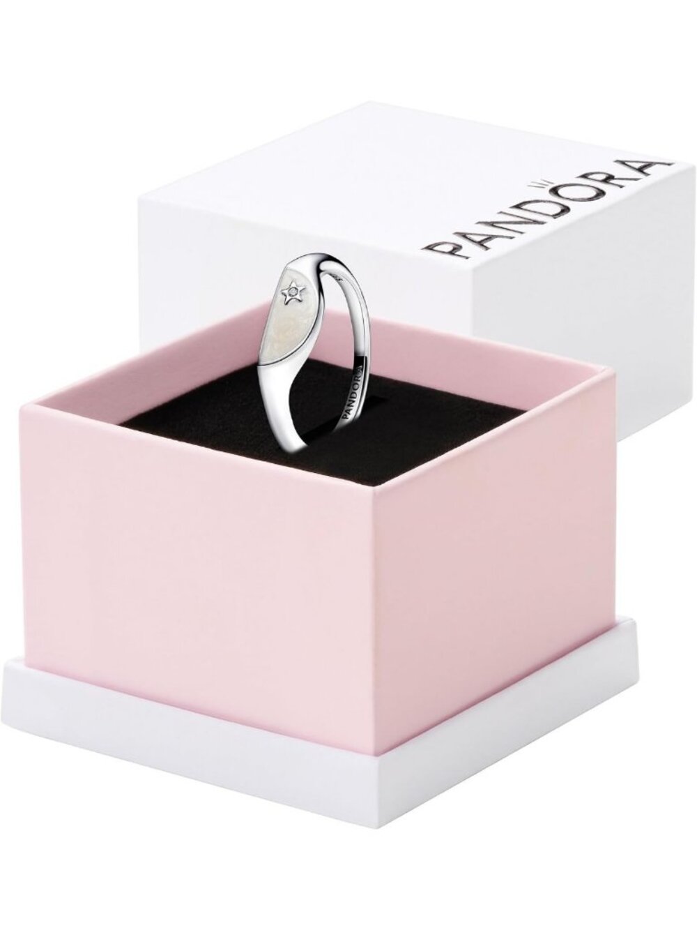 Stylish Sterling Silver Enamel Signet Ring with Cubic Zirconia - Gift Box